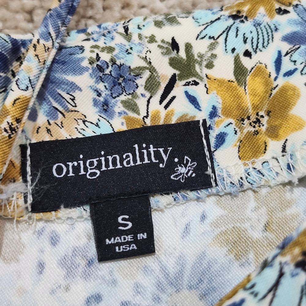 Originality Blue Yellow Floral Mini Dress Spaghetti Strap‎ Women's S - Picture 4 of 7